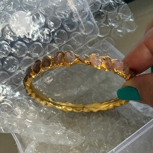 New::: rose quartz genuine stone infinity bangle women